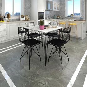 Kenzlife Hem75Mazlum 80x80 cm Siyah Beyaz Masa ve Kolçaklı Sandalye Takımı