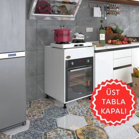 Kenzlife Kalimera Byz 85x60x56 Fırın Ocak Dolabı Ayarlı Ayaklı Üstü Kapalı Beyaz Ankastre Modülü Kabini