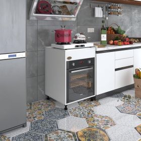 Kenzlife Kalimera Byz 85x60x56 Fırın Ocak Dolabı Ayarlı Ayaklı Üstü Kapalı Beyaz Ankastre Modülü Kabini