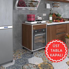 Kenzlife Kalimera Cvz 85x60x56 Fırın Ocak Dolabı Ayarlı Ayaklı Üstü Kapalı Ceviz Ankastre Modülü Kabini