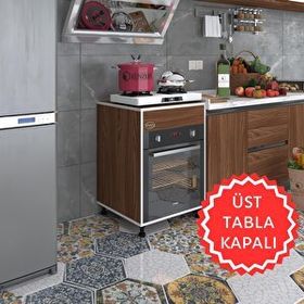 Kenzlife Kalimera Cvz 85x60x56 Fırın Ocak Dolabı Ayarlı Ayaklı Üstü Kapalı Ceviz Ankastre Modülü Kabini