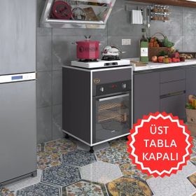 Kenzlife Kalimera Gri 85x60x56 Fırın Ocak Dolabı Ayarlı Ayaklı Üstü Kapalı Gri Ankastre Modülü Kabini