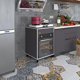 Kenzlife Kalimera Gri 85x60x56 Fırın Ocak Dolabı Ayarlı Ayaklı Üstü Kapalı Gri Ankastre Modülü Kabini