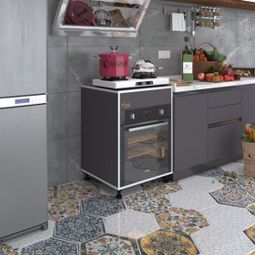 Kenzlife Kalimera Gri 85x60x56 Fırın Ocak Dolabı Ayarlı Ayaklı Üstü Kapalı Gri Ankastre Modülü Kabini