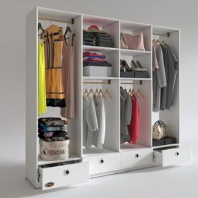 Kenzlife Kamil Beyaz 4 Bölmeli 4 Çekmeceli 182*200*42 cm Kapaksız Giysi Dolabı