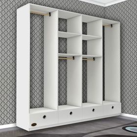 Kenzlife Kamil Beyaz 4 Bölmeli 4 Çekmeceli 182*200*42 cm Kapaksız Giysi Dolabı