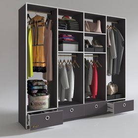 Kenzlife Kamil Gri 4 Bölmeli 4 Çekmeceli 182*200*42 cm Kapaksız Giysi Dolabı