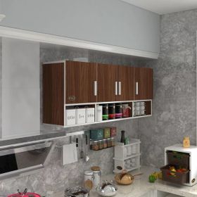 Kenzlife Konsta Ceviz 60x150x22 cm Kapaklı Raflı Beyaz Hazır Mutfak Dolabı