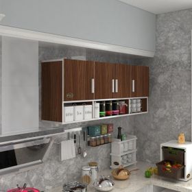 Kenzlife Konsta Ceviz 60x150x22 cm Kapaklı Raflı Beyaz Hazır Mutfak Dolabı