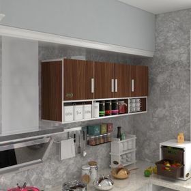 Kenzlife Konsta Ceviz 60x150x22 cm Kapaklı Raflı Beyaz Hazır Mutfak Dolabı