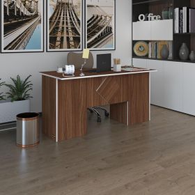 Kenzlife Kuma Kengo 75x160x80 cm Kilitli Kapaklı Dolap Çiftli Eşkenar Ceviz Ofis Masası