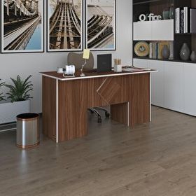 Kenzlife Kuma Kengo 75x160x80 cm Kilitli Kapaklı Dolap Çiftli Eşkenar Ceviz Ofis Masası
