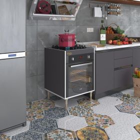 Kenzlife Lev Yaşin Gri 89-81x60x56 Fırın Ocak Dolabı Ayarlı Ayaklı Gri Ankastre Modülü Kabini