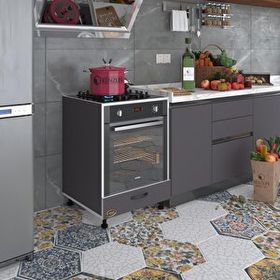 Kenzlife Malik Ejder Gri Fırın Ocak Dolabı Kapaklı Ayarlı Ayaklı Gri Ankastre Modülü Kabini