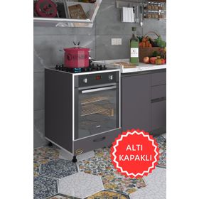 Kenzlife Malik Ejder Gri Fırın Ocak Dolabı Kapaklı Ayarlı Ayaklı Gri Ankastre Modülü Kabini