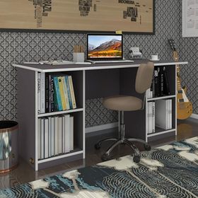 Kenzlife Masi Oka 75x150x80 cm Çift Raflı Dolap Gri Çalışma Masası