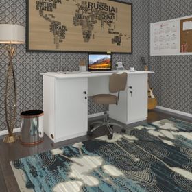Kenzlife Masi Oka 75x160x60 cm Beyaz Kilitli Kapaklı Çift Dolaplı Ofis Masası