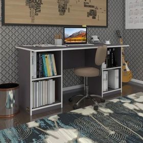 Kenzlife Masi Oka 75x170x60 cm Çift Raflı Dolap Gri Çalışma Masası