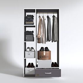 Kenzlife Mengühan 175x90x40 Gri 1 Çekmeceli Giysi Dolabı Gardrop