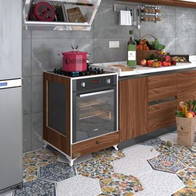 Kenzlife Modülü Kabini Altın3 Cvz Ocak Kapaklı Ayaklı Ceviz Ankastre Fırın Dolabı