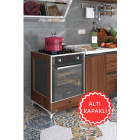 Kenzlife Modülü Kabini Altın3 Cvz Ocak Kapaklı Ayaklı Ceviz Ankastre Fırın Dolabı
