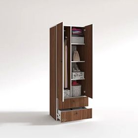 Kenzlife Nilüfer 173x60x42 CM 2 Kapılı Kapaklı 2 Çekmeceli Ceviz Gardırop