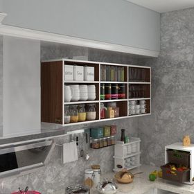 Kenzlife Orela Ceviz 60x150x22 cm Kapaksız Raflı Beyaz Hazır Mutfak Dolabı