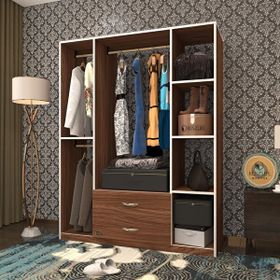 Kenzlife Orhan 175x120x40 Ceviz 2 Çekmeceli Ceviz Giysi Dolabı Gardrop