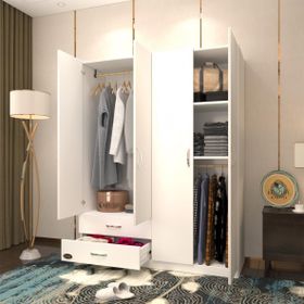 Kenzlife Orkide 4 Kapaklı 2 Çekmeceli 180 x 120 x 42 cm Beyaz Gardrop