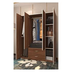 Kenzlife Orkide Ceviz 4 Kapaklı 2 Çekmeceli 180X120X42 CM Gardrop