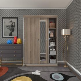 Kenzlife Papatya Sürgülü Kapaklı 120 CM Kahverengi Gardrop