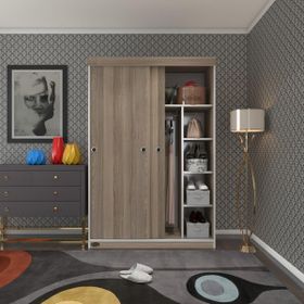 Kenzlife Papatya Sürgülü Kapaklı 120 CM Kahverengi Gardrop