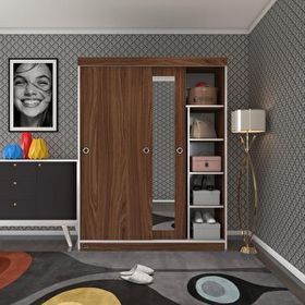 Kenzlife Papatya Sürgülü Kapaklı Ceviz 140 CM Gardrop