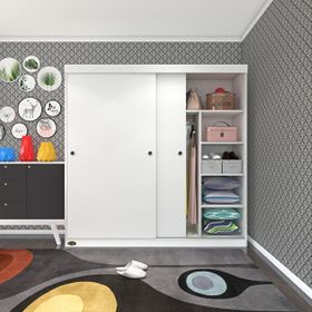 Kenzlife Papatya Sürgülü Kapaklı Kapılı 180 CM Beyaz Gardrop