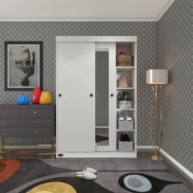 Kenzlife Papatya Sürgülü Kapaklı Kapılı Beyaz 120 CM Gardrop