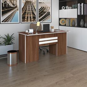 Kenzlife PAT Morita 75x160x80 cm Kilitli Kapaklı Dolap Çiftli Şeritli Ceviz Ofis Masası