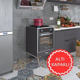 Kenzlife Polonyum Gri Firin Ocak Dolabi Ozel Boy Ayarli Ayakli Kapakli Ankastre Modülü Kabini