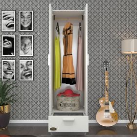 Kenzlife Şebboy 2 Kapılı Çekmeceli 168x50x42 CM Beyaz Gardrop