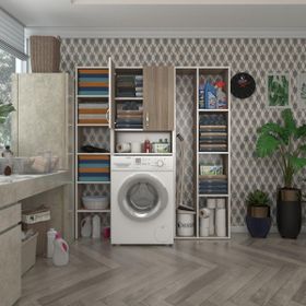 Kenzlife Sinem Süpürge Crd 180x126x30 cm Banyo Kapaklı Arkalıklı Raflı Çamaşır Makinesi Dolabı