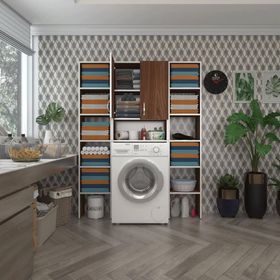 Kenzlife Sinem Süpürge Cvz 180x126x30 cm Banyo Kapaklı Arkalıklı Raflı Çamaşır Makinesi Dolabı