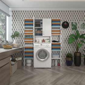 Kenzlife Sinemmaksduble Beyaz 180x126x30 cm Kapaklı Arkalıklı Raflı Çamaşır Makinesi Dolabı
