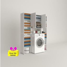 Kenzlife Sinemmaksduble Beyaz 180x126x30 cm Kapaklı Arkalıklı Raflı Çamaşır Makinesi Dolabı