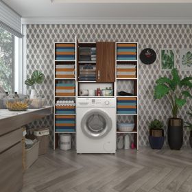 Kenzlife Sinemmaksduble Cvz 180x126x30 cm Kapaklı Arkalıklı Raflı Çamaşır Makinesi Dolabı