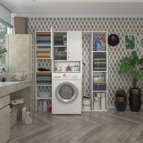 Kenzlife Sinemmega Byz 180x156x30 cm Banyo Kapaklı Arkalıklı Raflı Çamaşır Makinesi Dolabı