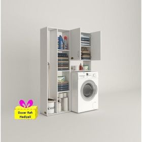 Kenzlife Sinemmega Byz 180x156x30 cm Banyo Kapaklı Arkalıklı Raflı Çamaşır Makinesi Dolabı