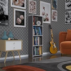 Kenzlife Süper Ga 120x40x19 cm 4 Katlı Tek Bölme Gri Kitaplık