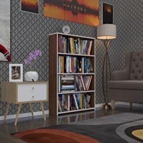 Kenzlife Süper Ga 120x80x19 cm 4 Katlı Tek Bölme Ceviz Kitaplık