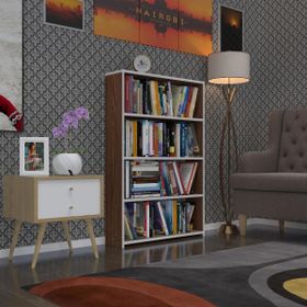 Kenzlife Süper Ga 120x80x19 cm 4 Katlı Tek Bölme Ceviz Kitaplık