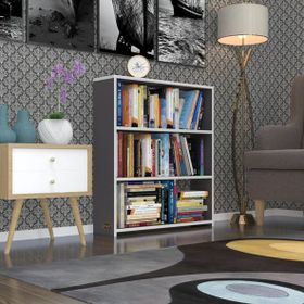 Kenzlife Süper Ga 90x80x19 cm 3 Katlı Tek Bölme Gri Kitaplık