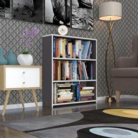 Kenzlife Süper Ga 90x80x19 cm 3 Katlı Tek Bölme Gri Kitaplık